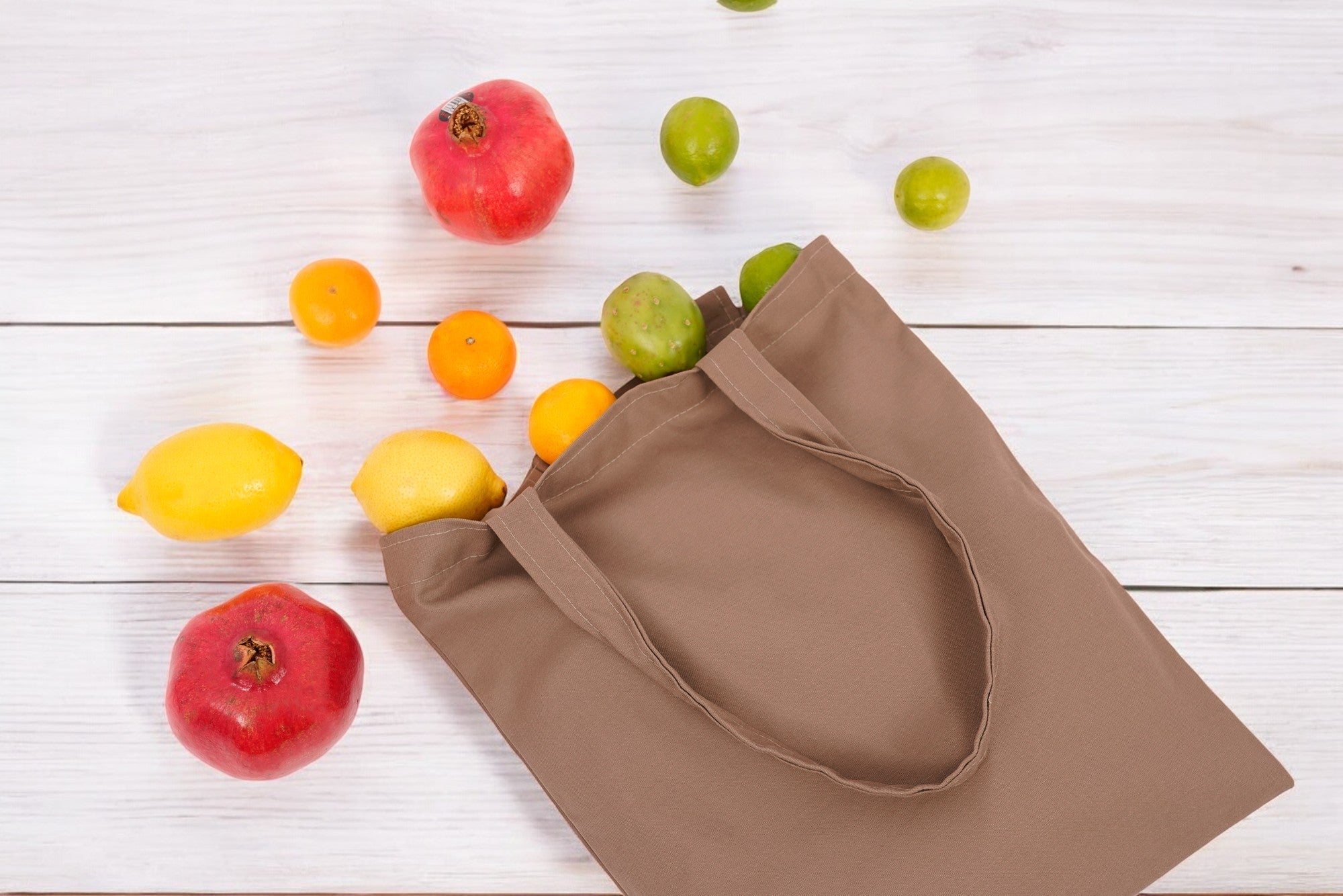 Bolsas Tote Bag de Gabardina café con fruta