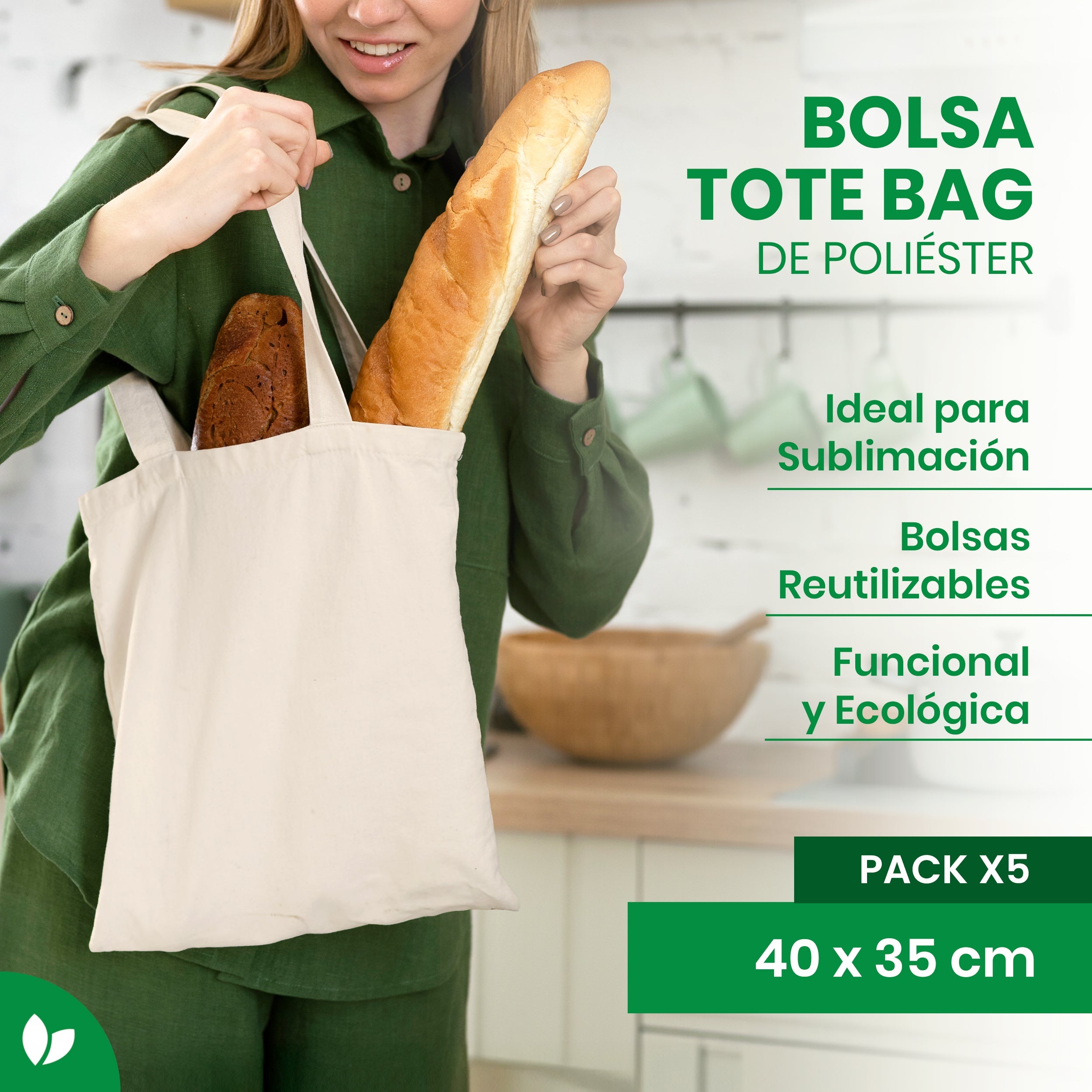 Bolsas Tote Bag de Poliéster 40X35 cm para Sublimar
