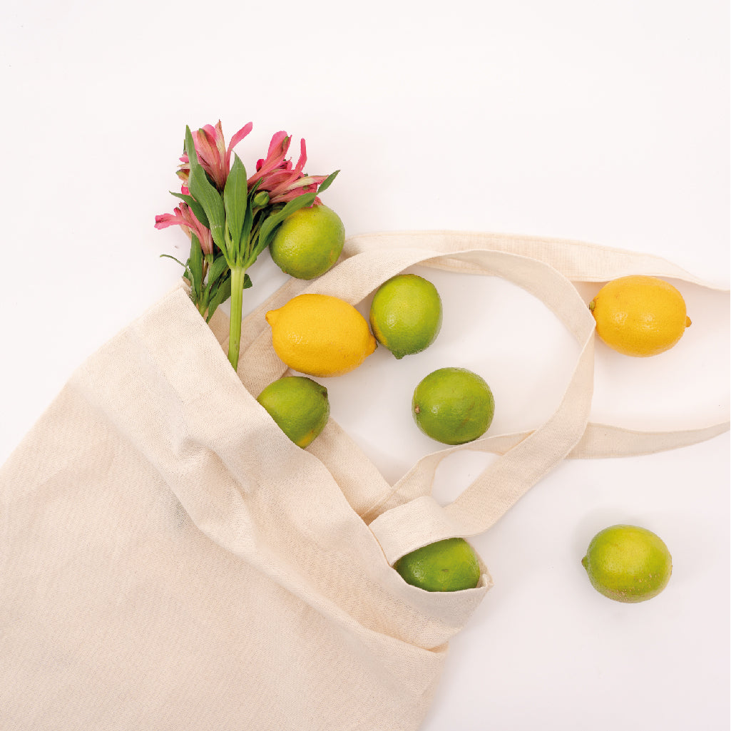 La bolsa de tote al rededor de varis frutas