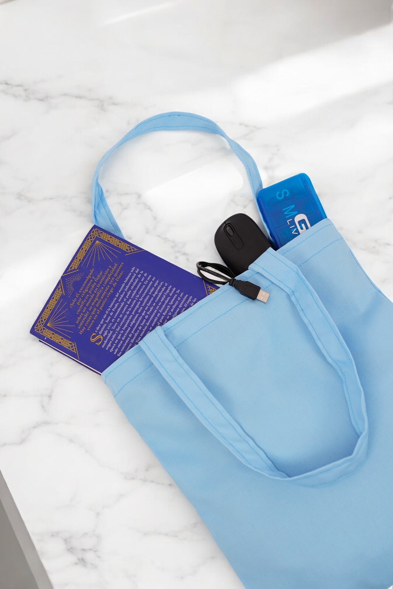 Bolsas Tote Bag de Gabardina Celeste